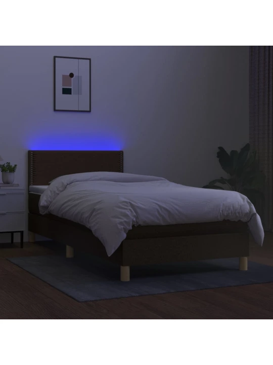 Box spring postel s matrací a LED tmavě hnědá 90x190 cm textil