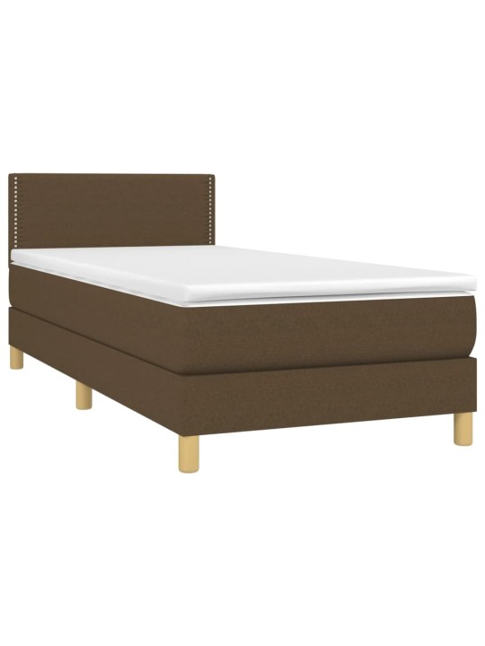 Box spring postel s matrací a LED tmavě hnědá 90x200 cm textil