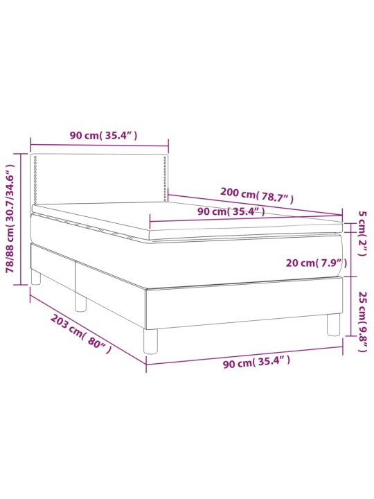 Box spring postel s matrací a LED taupe 90x200 cm textil