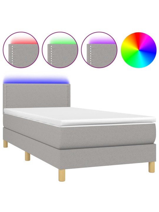 Box spring postel s matrací a LED světle šedá 100x200 cm textil