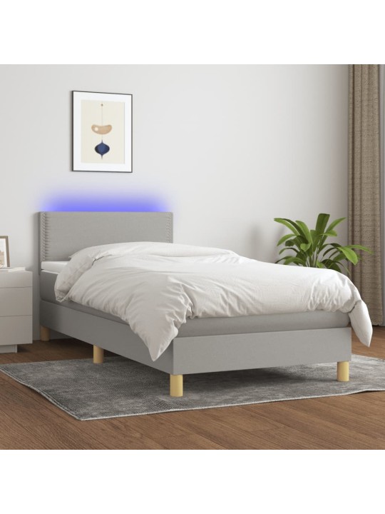 Box spring postel s matrací a LED světle šedá 100x200 cm textil