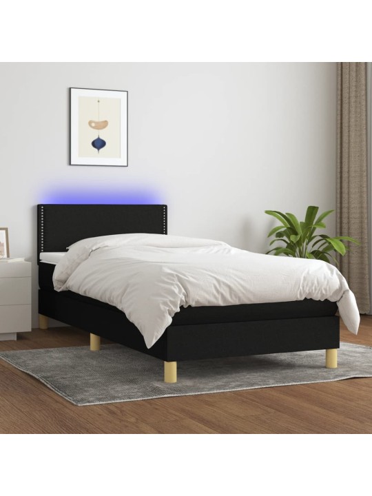 Box spring postel s matrací a LED černá 100x200 cm textil