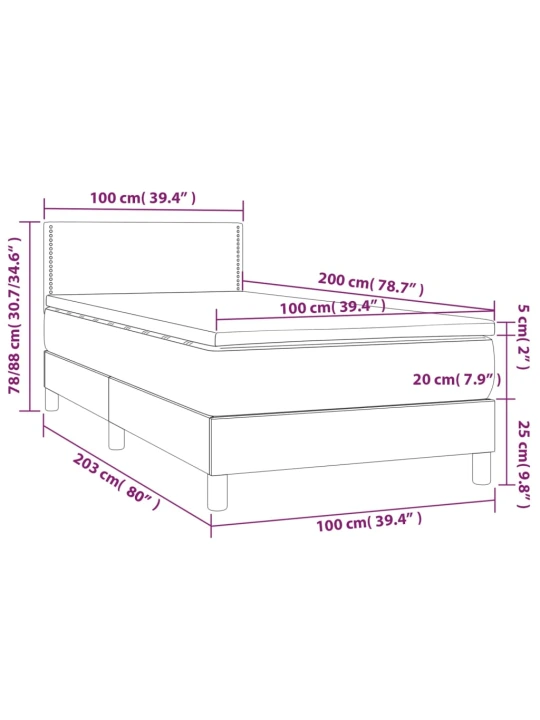 Box spring postel s matrací a LED tmavě hnědá 100x200 cm textil
