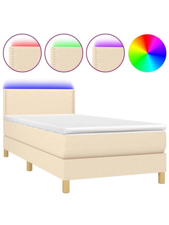 Box spring postel s matrací a LED krémová 100x200 cm textil