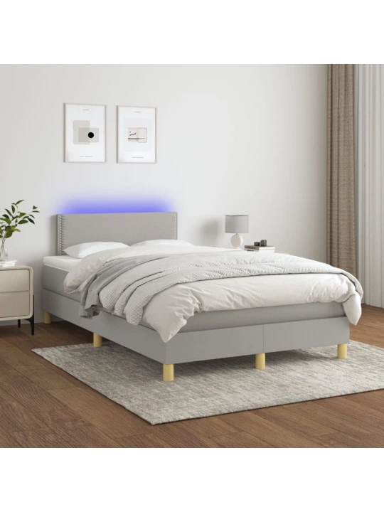 Box spring postel s matrací a LED světle šedá 120x200 cm textil
