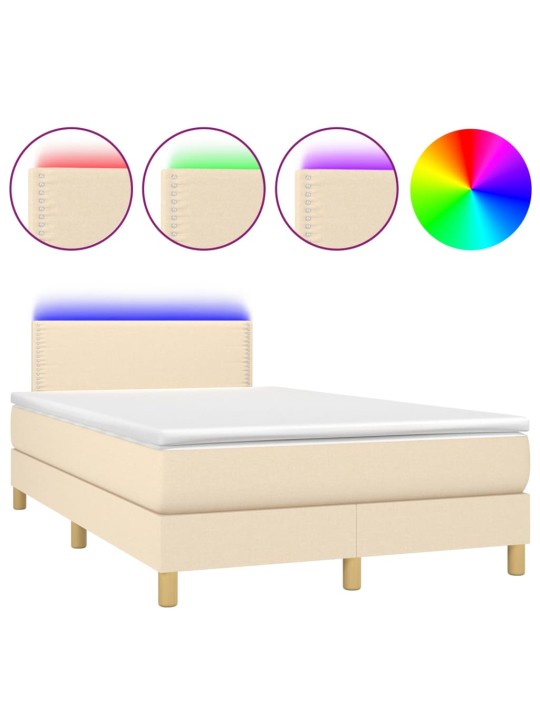 Box spring postel s matrací a LED krémová 120 x 200 cm textil