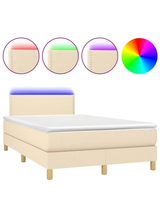 Box spring postel s matrací a LED krémová 120 x 200 cm textil