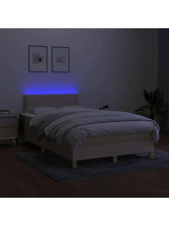 Box spring postel s matrací a LED krémová 120 x 200 cm textil