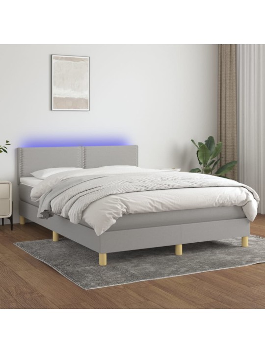 Box spring postel s matrací a LED světle šedá 140x190 cm textil