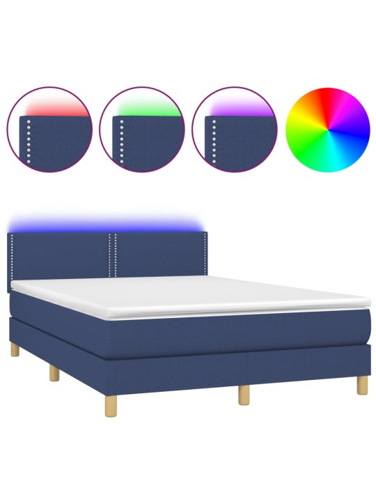 Box spring postel s matrací a LED modrá 140x190 cm textil