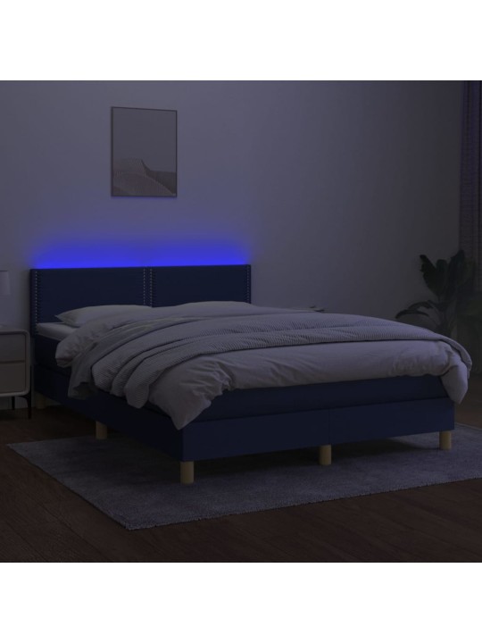 Box spring postel s matrací a LED modrá 140x190 cm textil