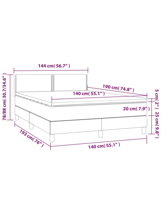 Box spring postel s matrací a LED modrá 140x190 cm textil