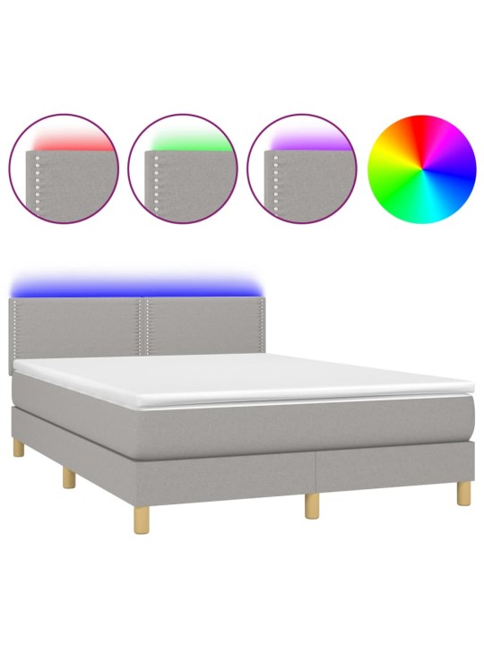 Box spring postel s matrací a LED světle šedá 140x200 cm textil