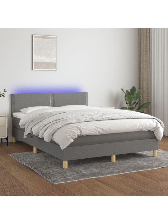 Box spring postel s matrací a LED tmavě šedá 140x200 cm textil