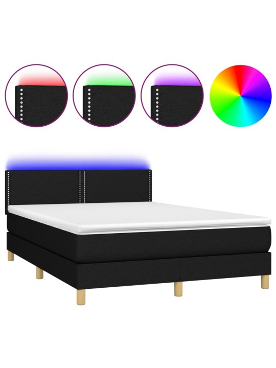 Box spring postel s matrací a LED černá 140x200 cm textil
