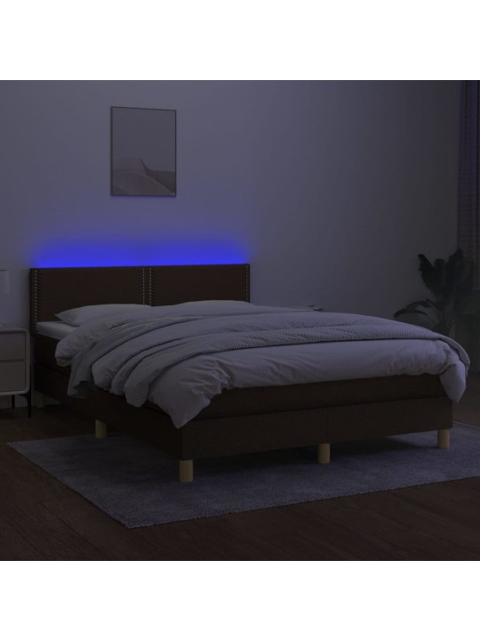Box spring postel s matrací a LED tmavě hnědá 140x200 cm textil