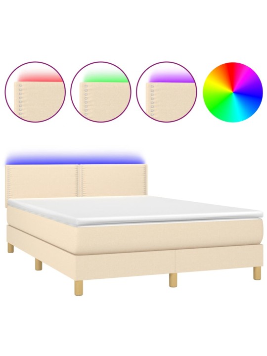 Box spring postel s matrací a LED krémová 140x200 cm textil
