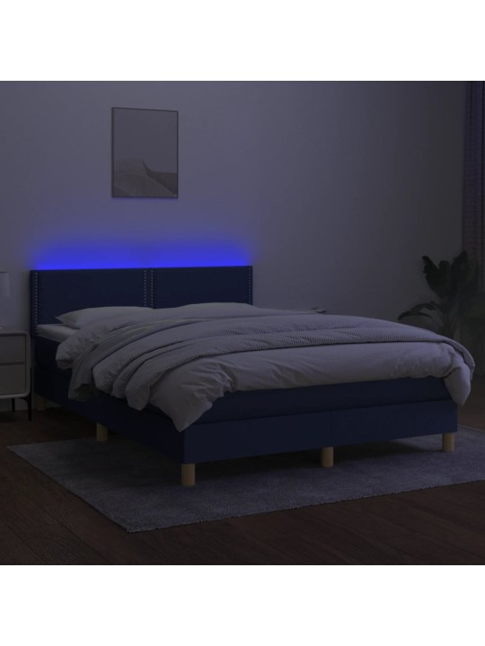 Box spring postel s matrací a LED modrá 140x200 cm textil
