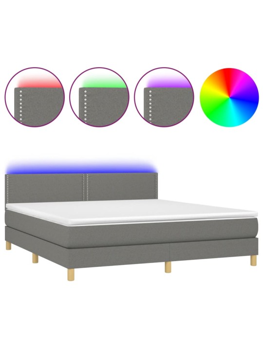 Box spring postel s matrací a LED tmavě šedá 160x200 cm textil