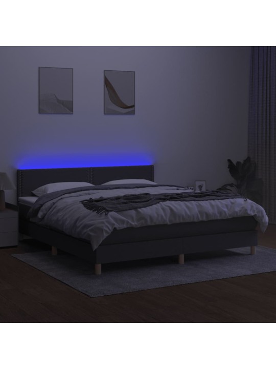 Box spring postel s matrací a LED tmavě šedá 160x200 cm textil