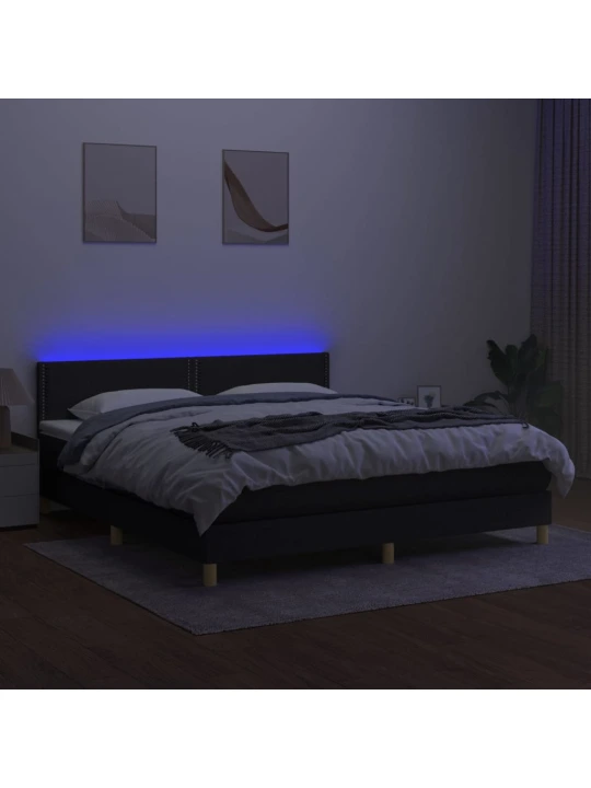 Box spring postel s matrací a LED černá 160x200 cm textil