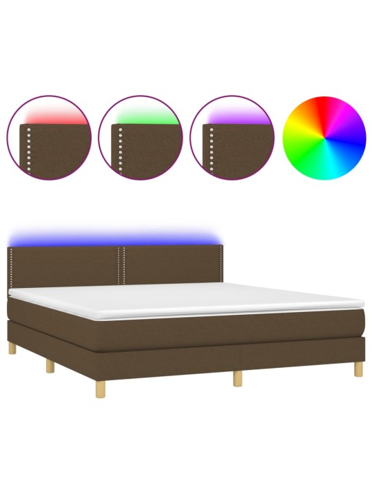 Box spring postel s matrací a LED tmavě hnědá 160x200 cm textil