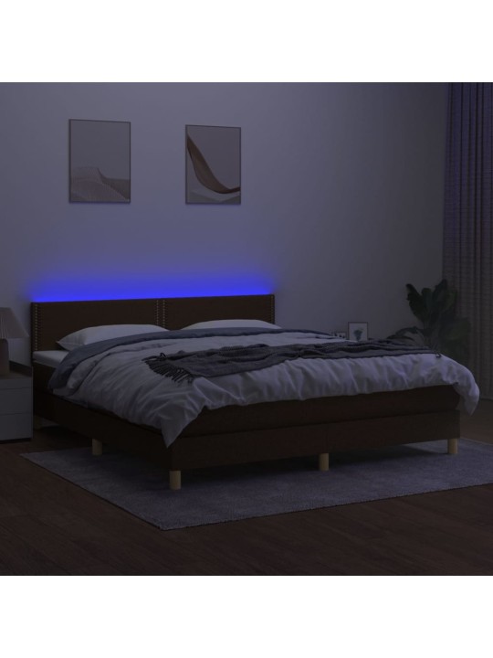 Box spring postel s matrací a LED tmavě hnědá 160x200 cm textil