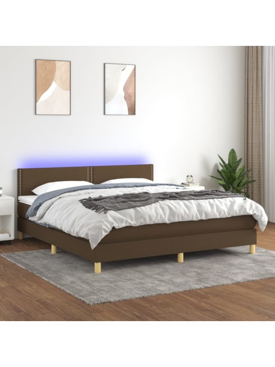 Box spring postel s matrací a LED tmavě hnědá 160x200 cm textil