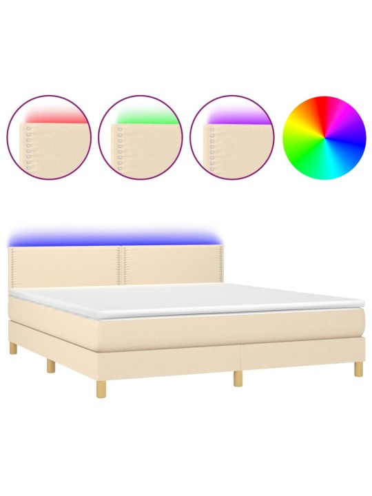 Box spring postel s matrací a LED krémová 160x200 cm textil