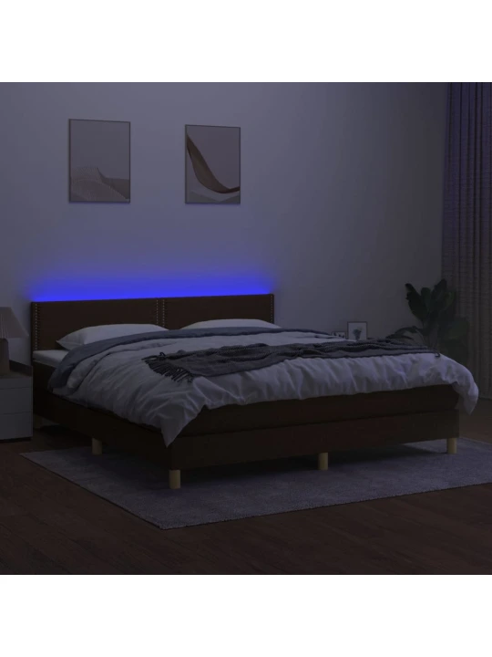 Box spring postel s matrací a LED tmavě hnědá 180x200 cm textil