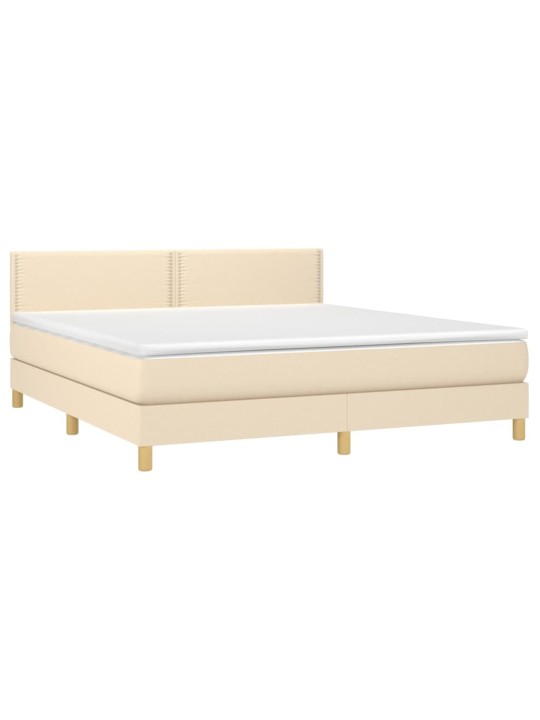 Box spring postel s matrací a LED krémová 180x200 cm textil