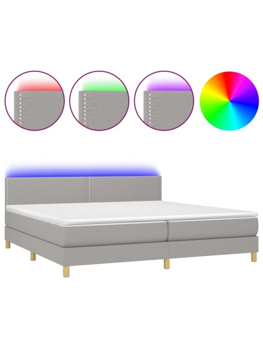 Box spring postel s matrací a LED světle šedá 200x200 cm textil