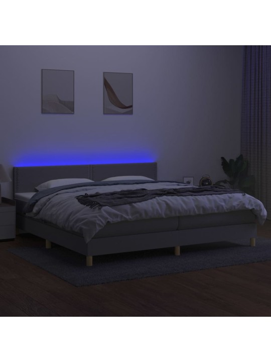 Box spring postel s matrací a LED světle šedá 200x200 cm textil