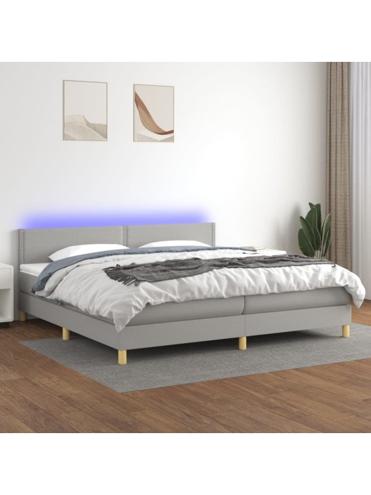 Box spring postel s matrací a LED světle šedá 200x200 cm textil