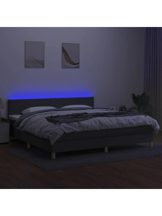 Box spring postel s matrací a LED tmavě šedá 200x200 cm textil