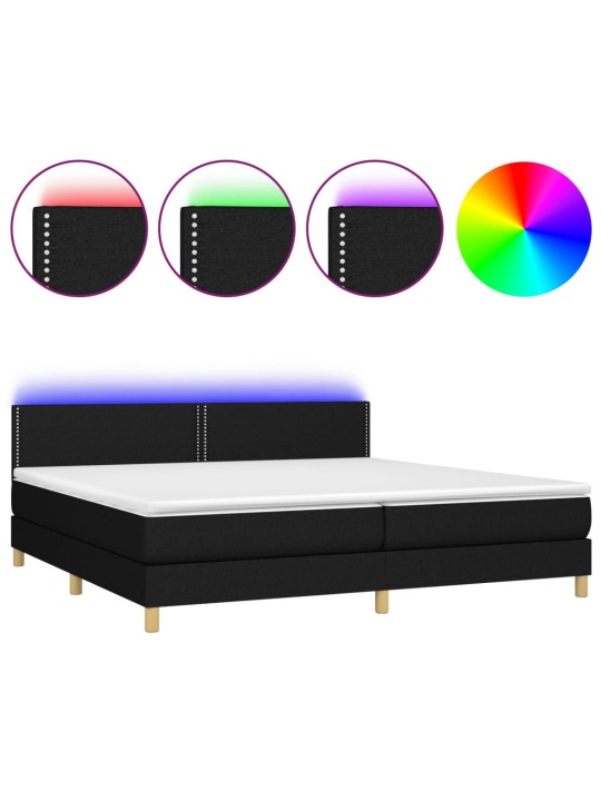 Box spring postel s matrací a LED černá 200x200 cm textil