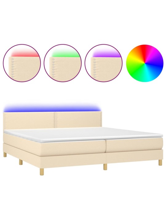 Box spring postel s matrací a LED krémová 200x200 cm textil