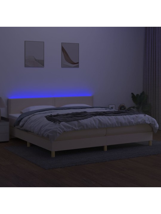 Box spring postel s matrací a LED krémová 200x200 cm textil