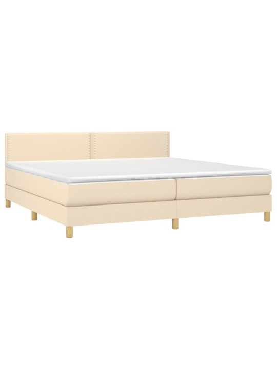 Box spring postel s matrací a LED krémová 200x200 cm textil