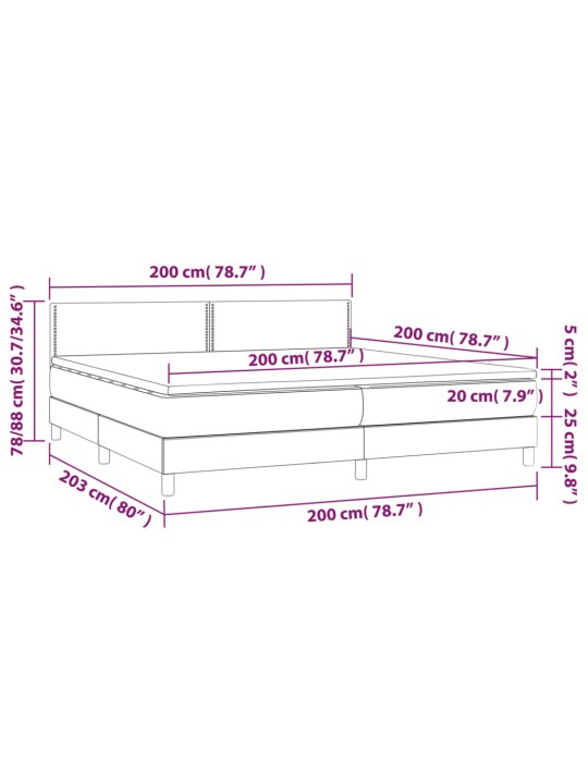 Box spring postel s matrací a LED krémová 200x200 cm textil