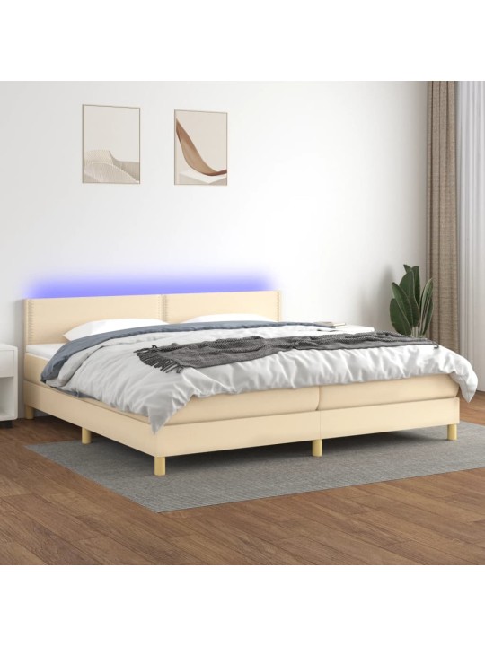 Box spring postel s matrací a LED krémová 200x200 cm textil