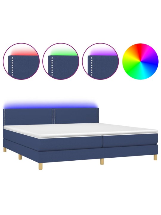 Box spring postel s matrací a LED modrá 200x200 cm textil