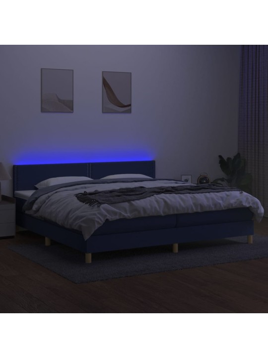 Box spring postel s matrací a LED modrá 200x200 cm textil
