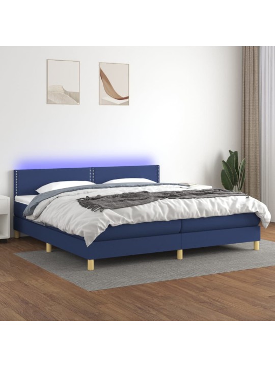 Box spring postel s matrací a LED modrá 200x200 cm textil