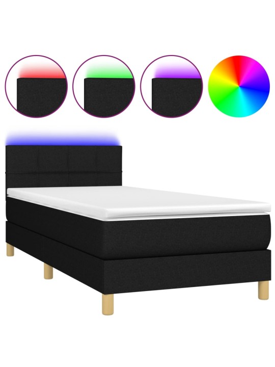 Box spring postel s matrací a LED černá 80 x 200 cm textil