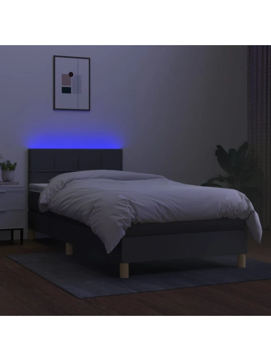 Box spring postel s matrací a LED tmavě šedá 90x190 cm textil