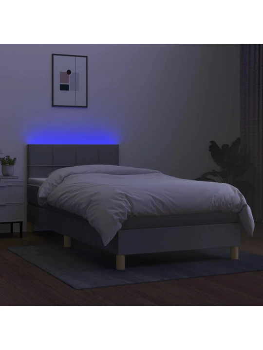 Box spring postel s matrací a LED světle šedá 100x200 cm textil