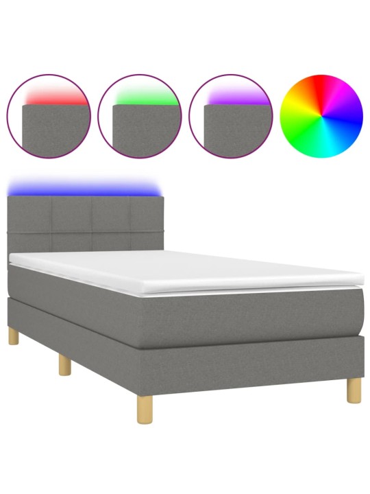 Box spring postel s matrací a LED tmavě šedá 100x200 cm textil