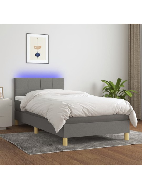 Box spring postel s matrací a LED tmavě šedá 100x200 cm textil