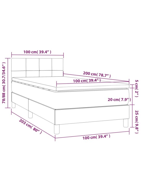 Box spring postel s matrací a LED černá 100x200 cm textil